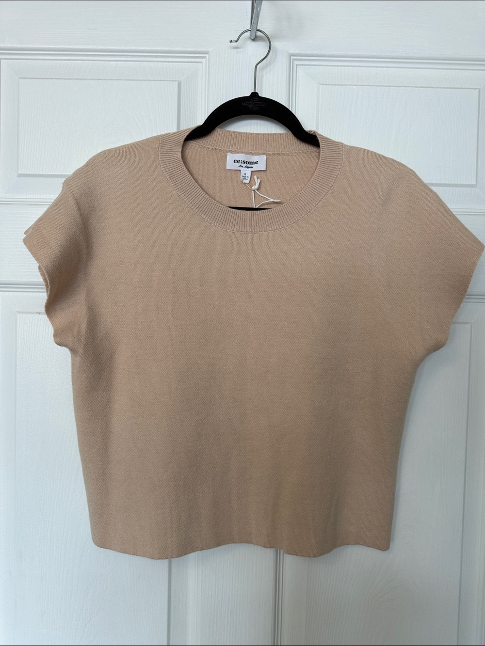 eesome Beige Short Sleeve Knit Sweater